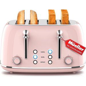 Home Pink 4 Slice with Retro Extra Wide Slot Toasters